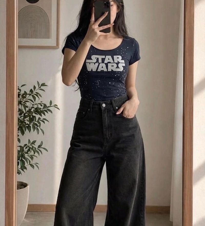 Star Wars Black Graphic T-Shirt Galaxy Print