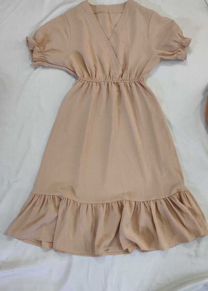 Elegant Beige Wrap Dress