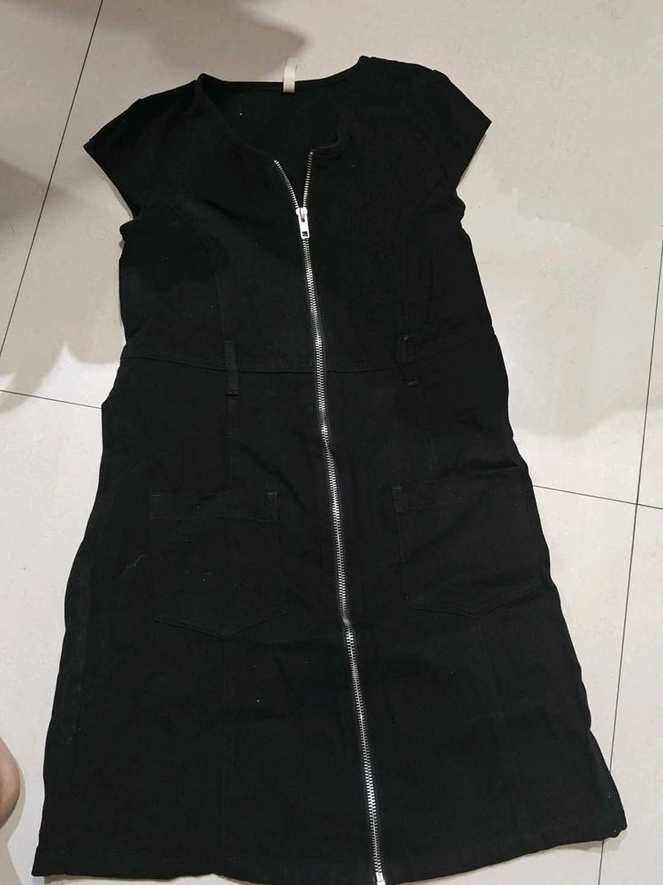 Black Zip-Up A-Line Dress