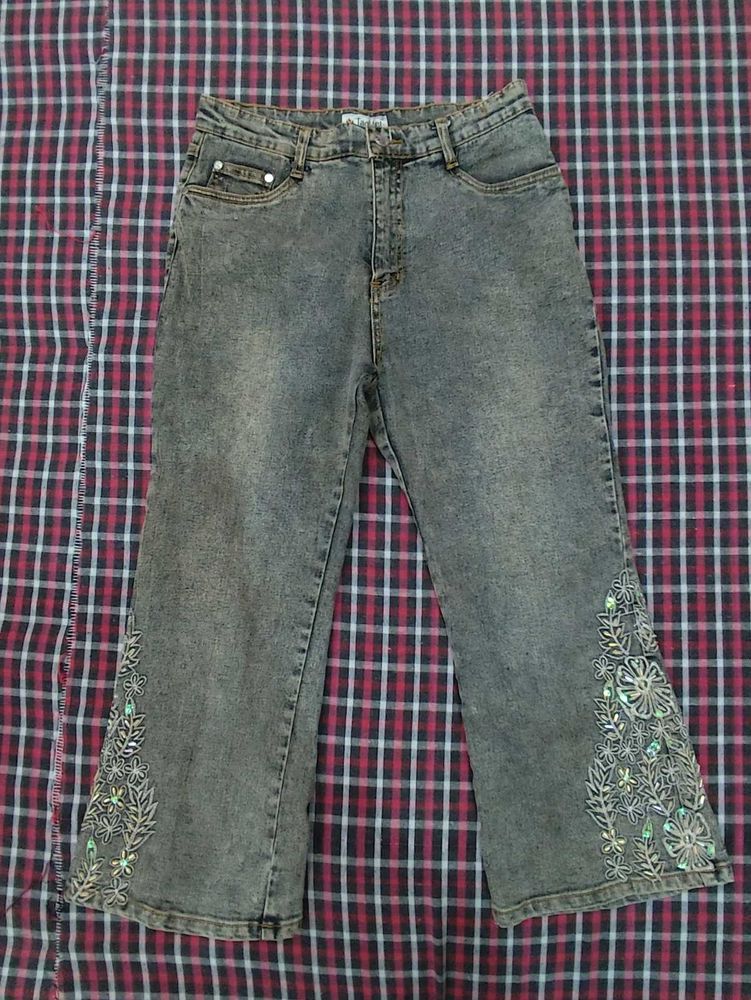 Whimsical Embellished Flared Jeans