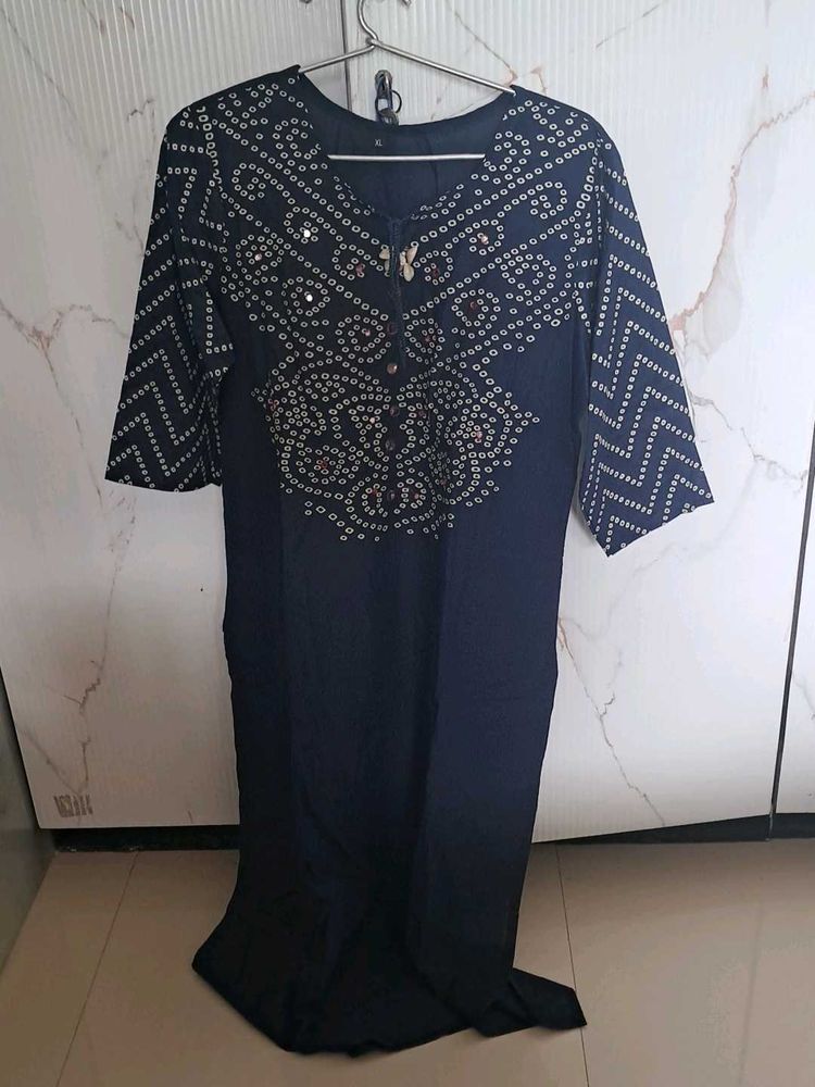 Elegant Navy Blue Kurta set with Bandhani Print