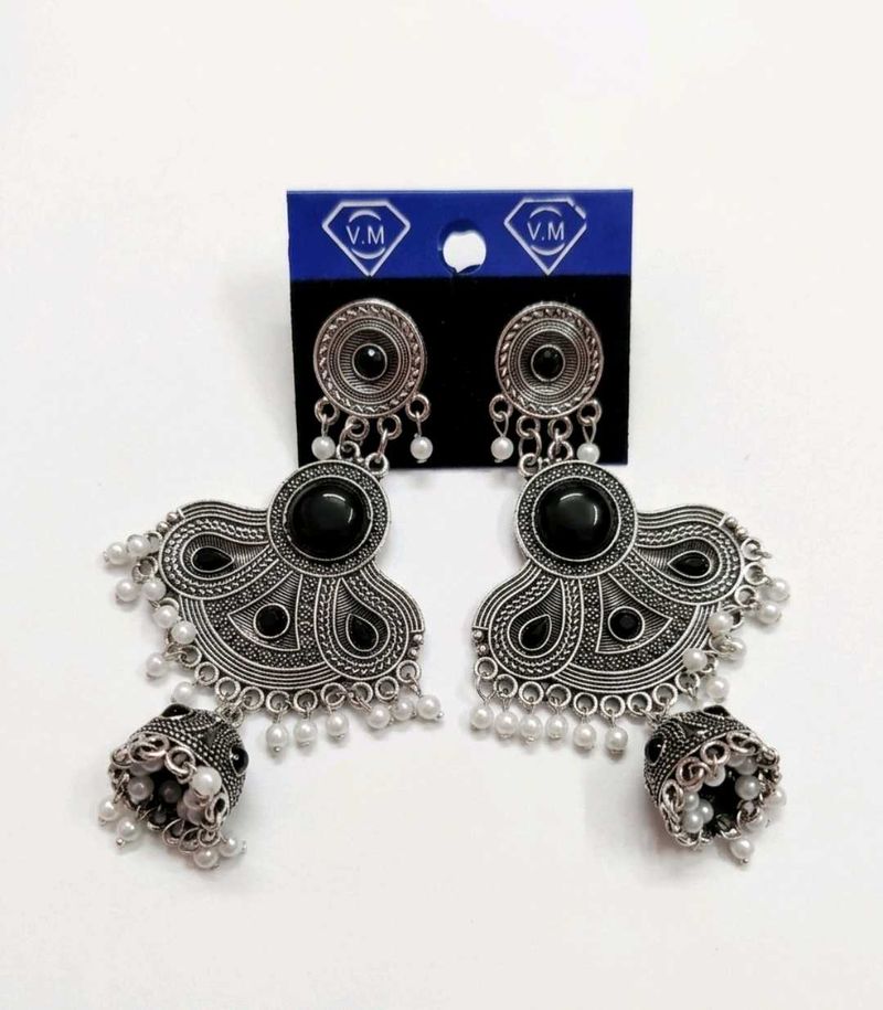 Oxidized Silver Jhumka Earrings