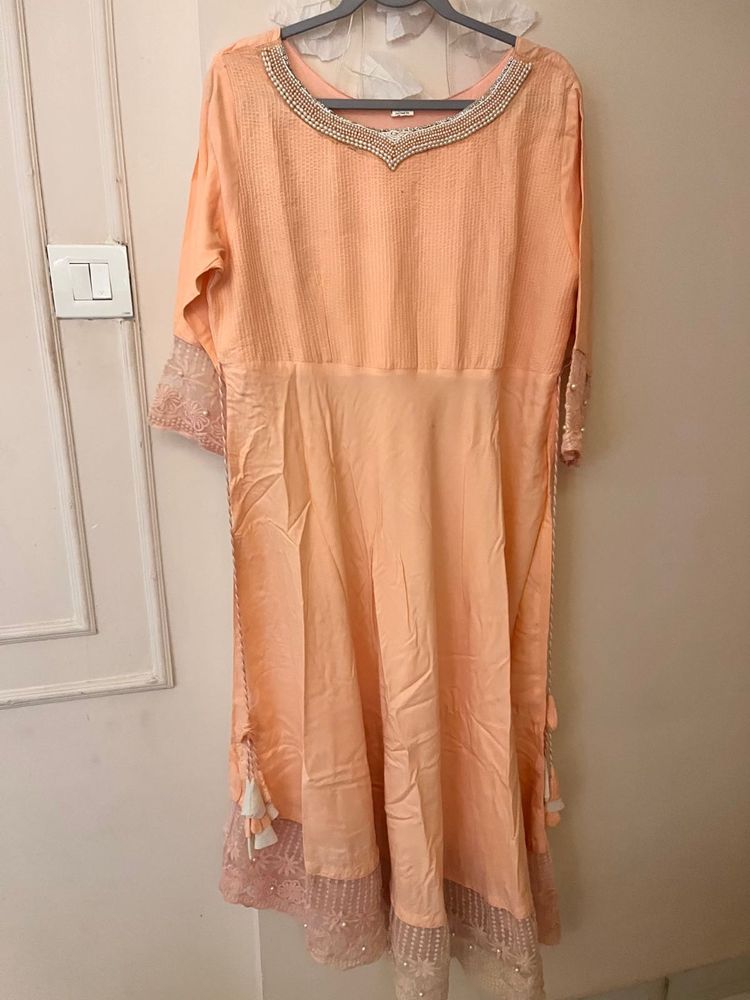 Peach Embellished Kurta