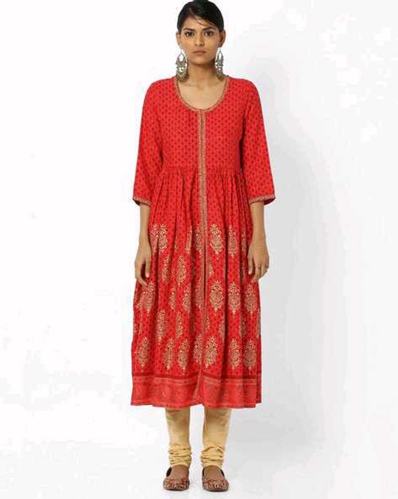 Red Printed Anarkali Kurta