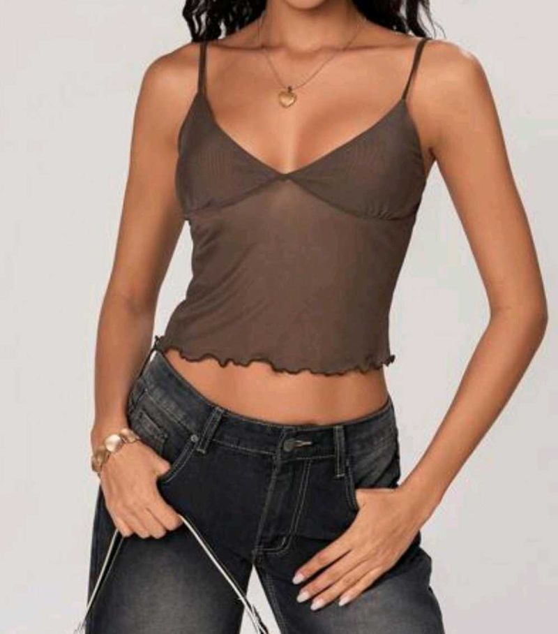 Sheer Mesh Lettuce Hem Camisole