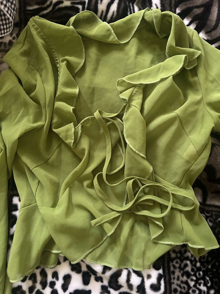 Lime Green Ruffled Wrap Top