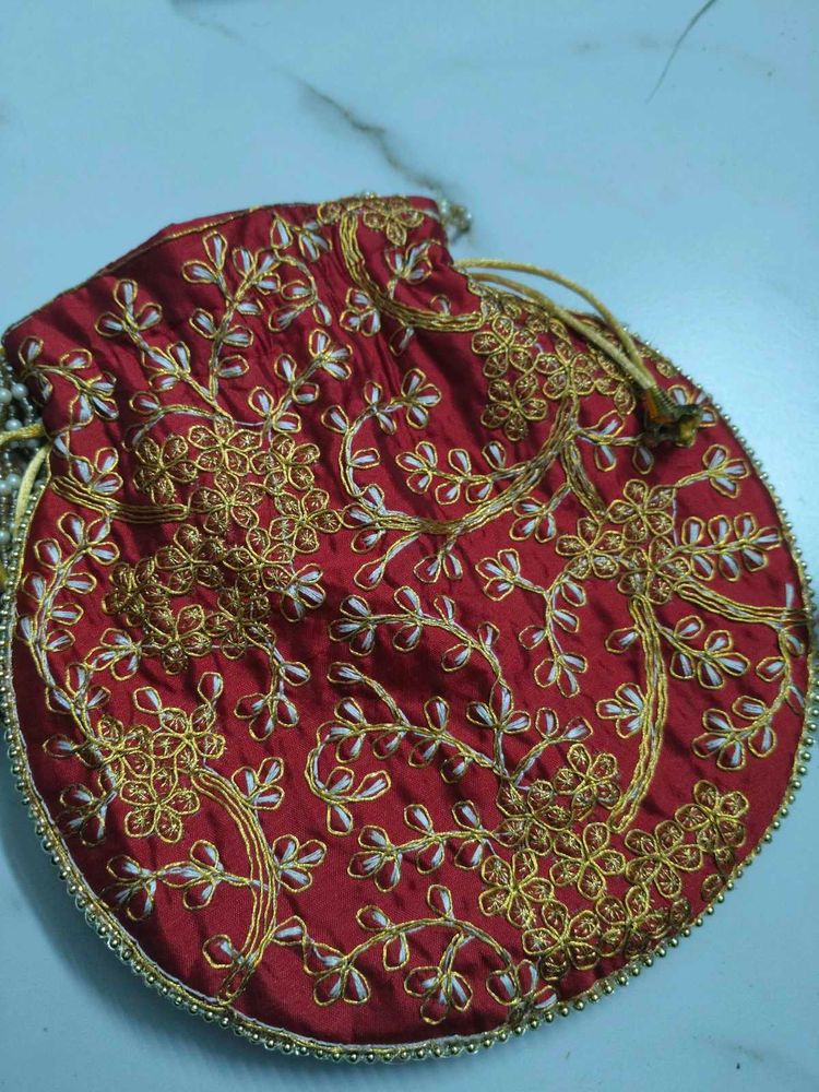 Red Embroidered Potli Bag