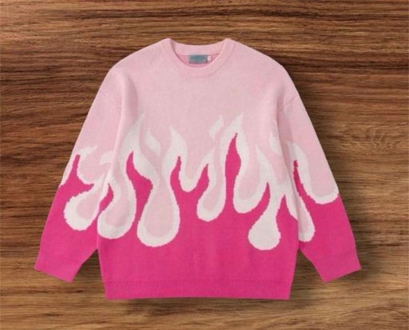 Pink Flame Graphic Knit Sweater