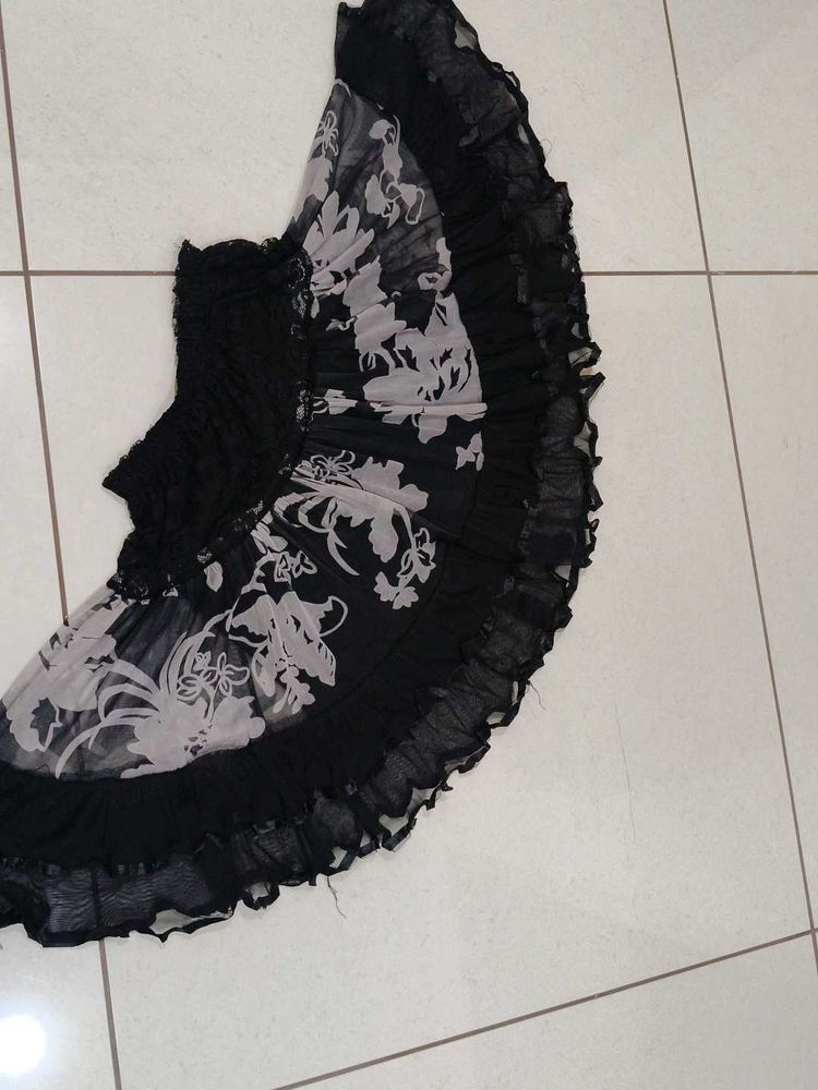 Sheer Floral Ruffle Skirt