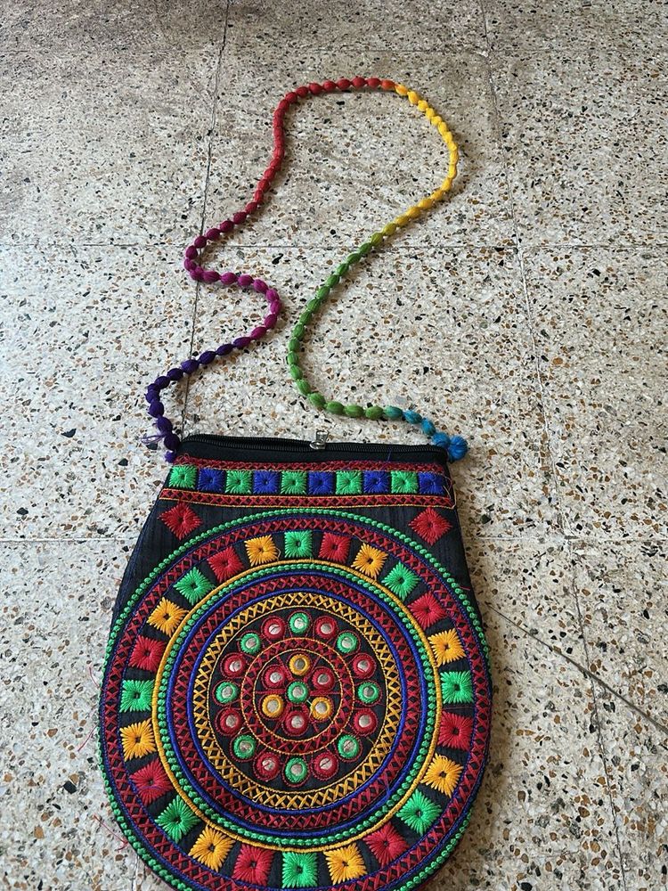 Vibrant Embroidered Sling Bag