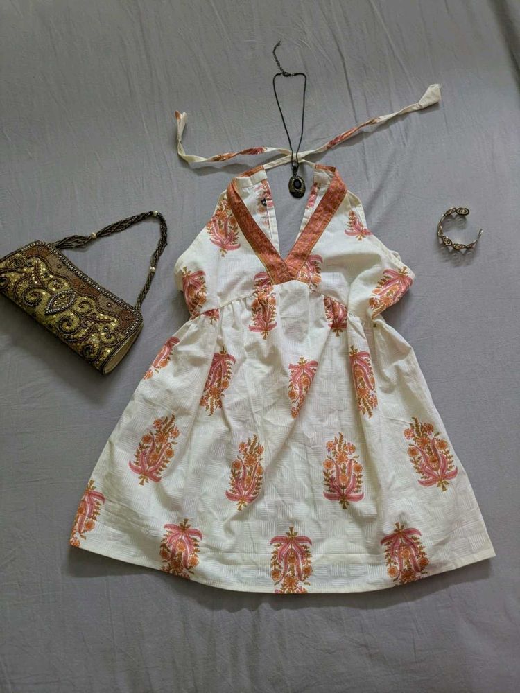 cream handblock print top