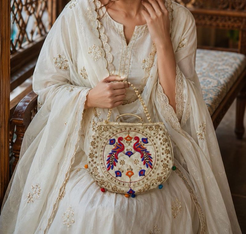 Embroidered Peacock Clutch Bag