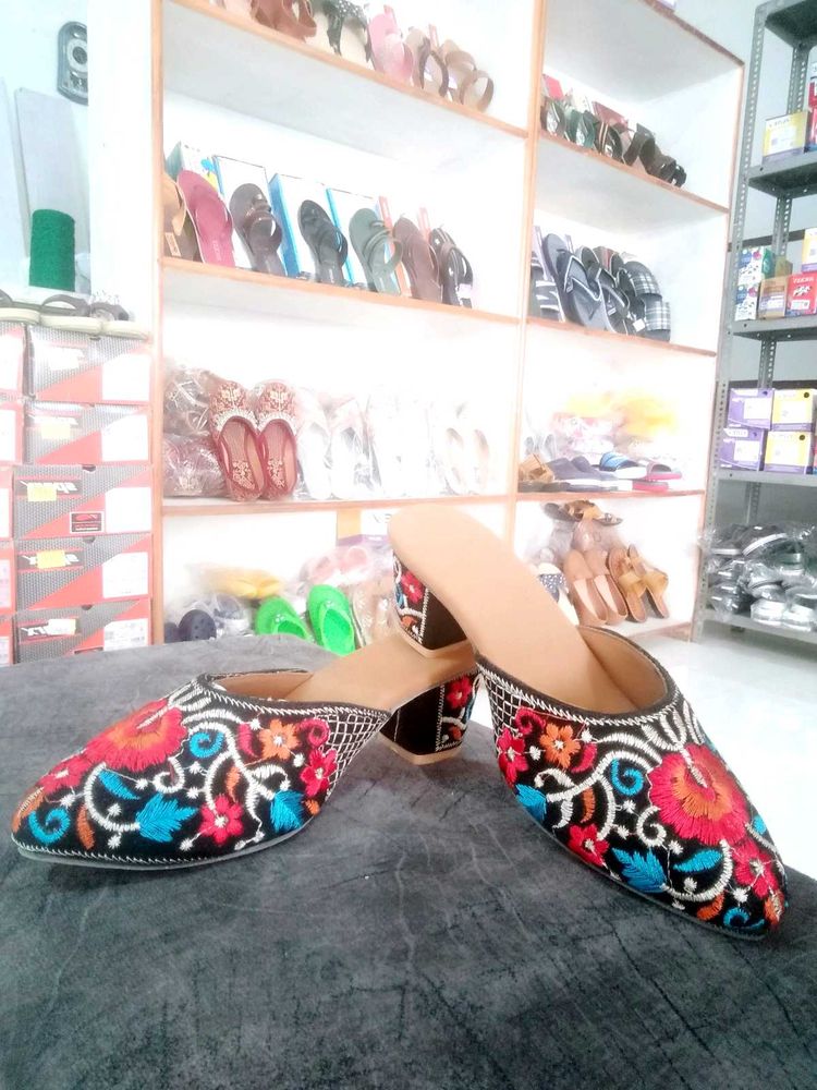 Kashmiri Embroidered Block Heel Mules