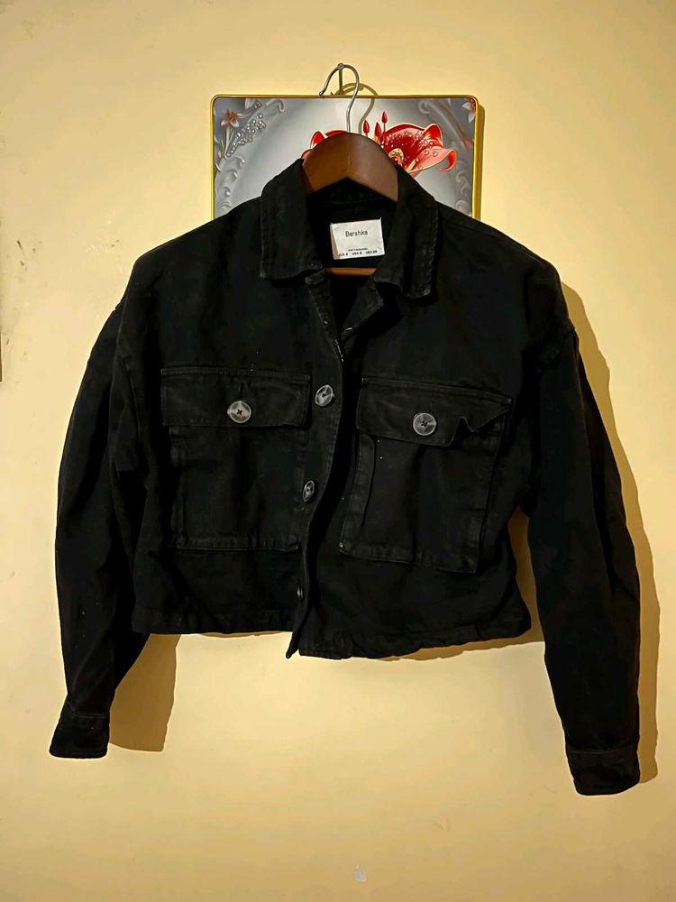 Black Cropped Denim Jacket