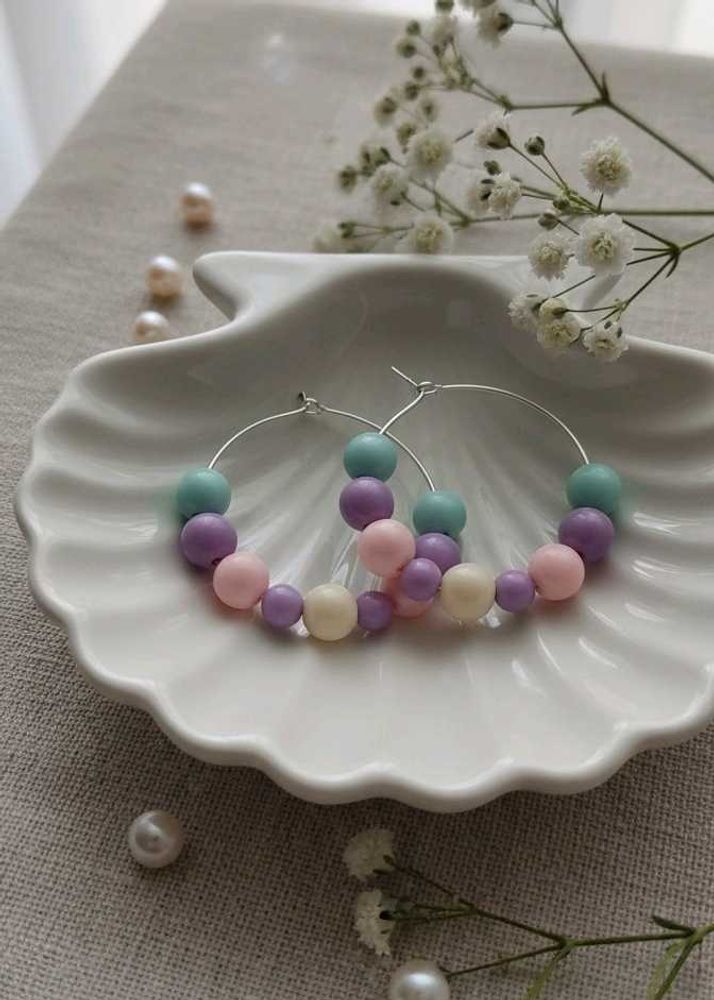 Pastel Beaded Hoop Earrings
