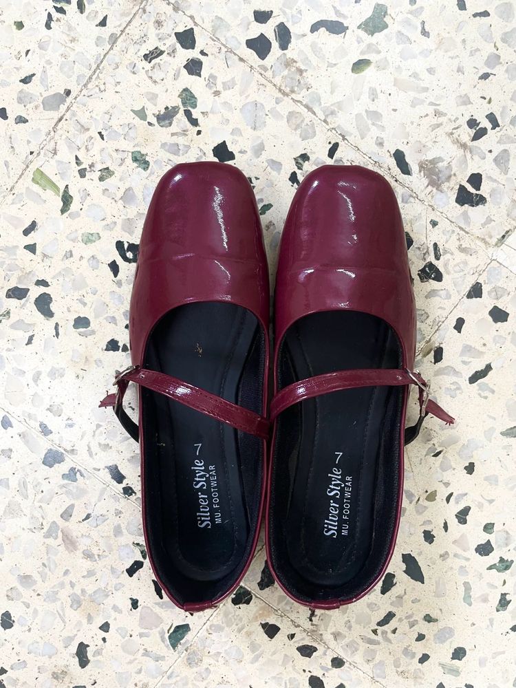 Burgundy Mary Jane Flats