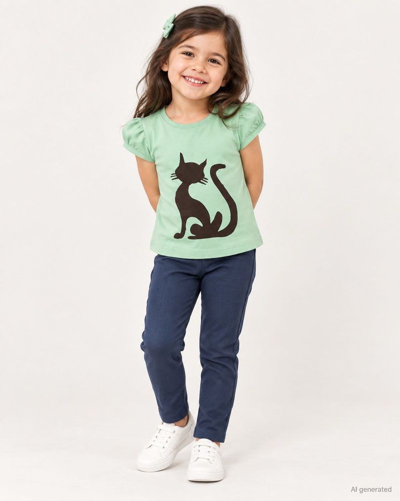 Branded Cute Cat Graphic T-Shirt for Girls