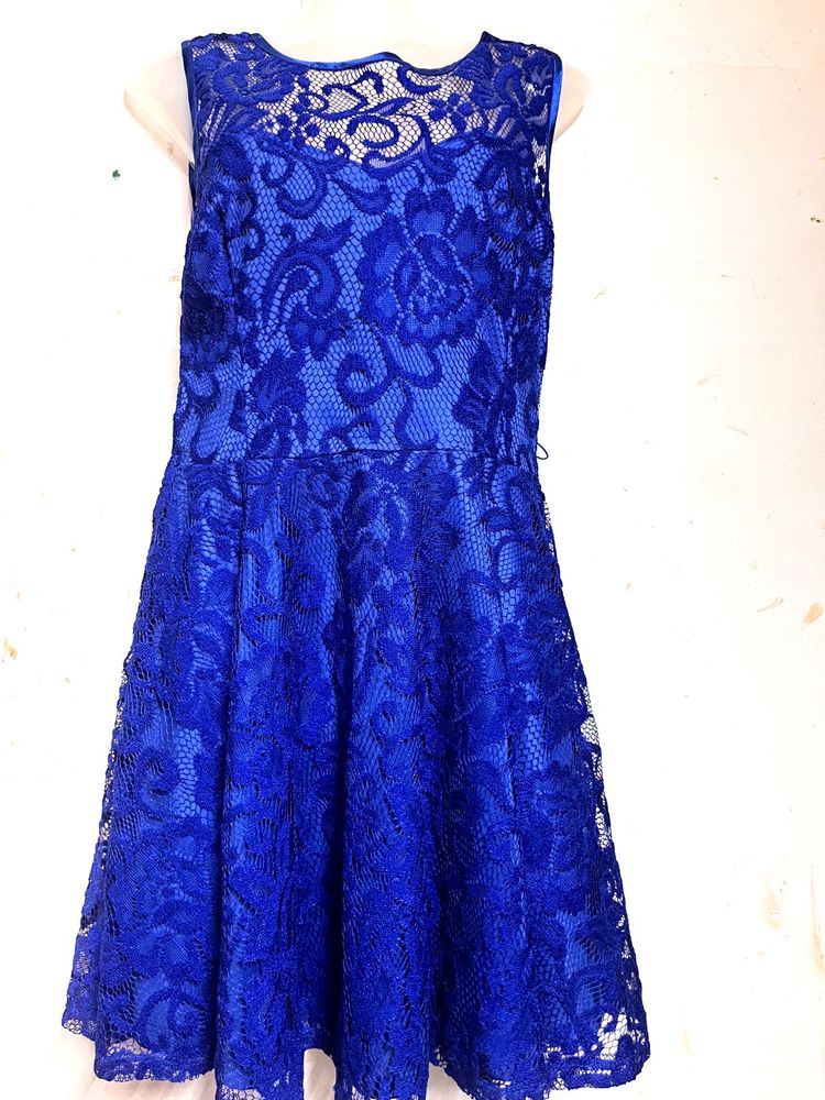 Blue Lace Fit &amp; Flare Dress