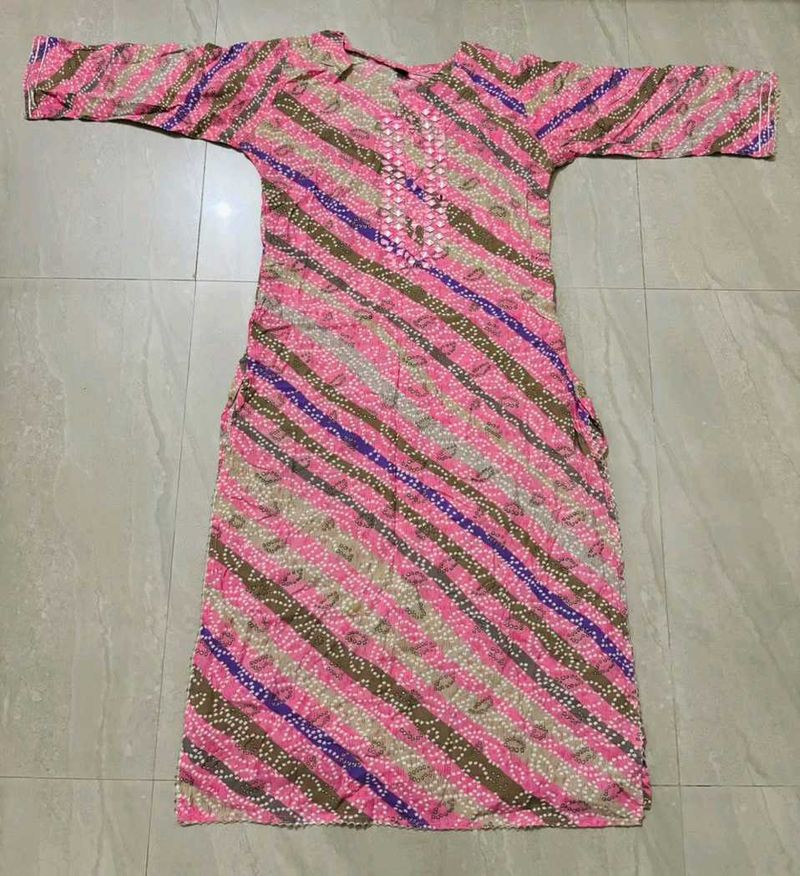 Vibrant Pink Bandhani Print Kurta