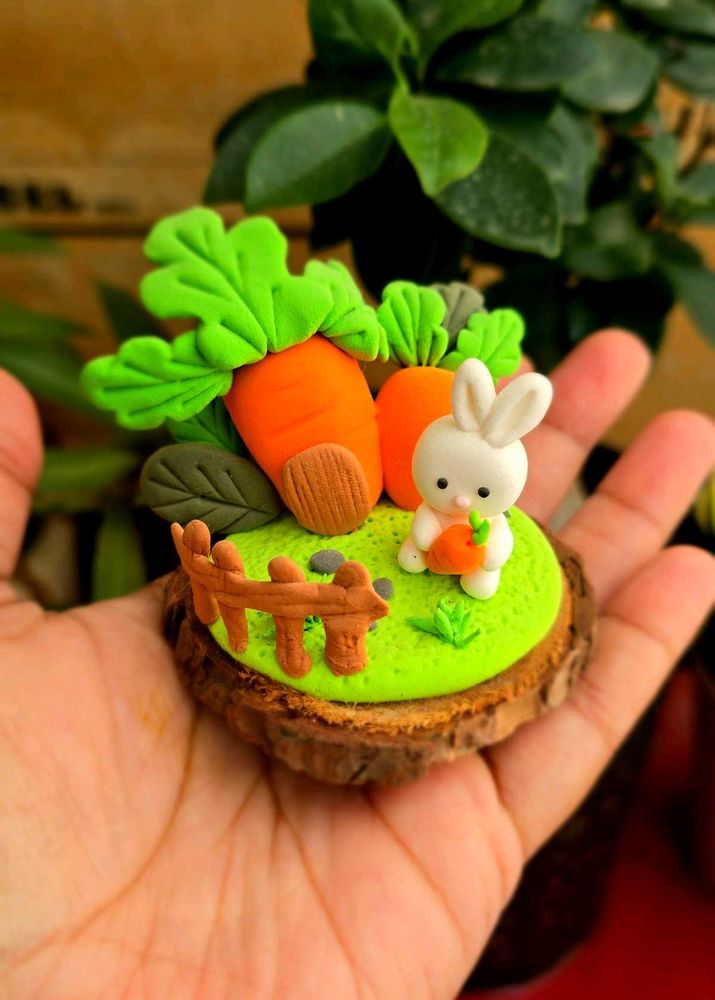 Handmade Clay Bunny &amp; Carrot Diorama