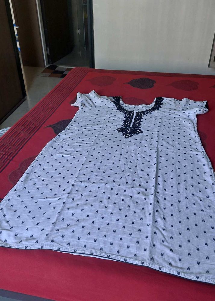 White Kurta with Black Embellishment