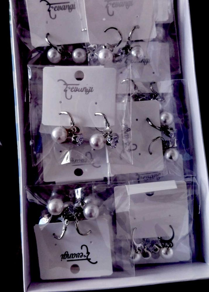 Elegant Pearl &amp; Crystal Earrings Set 24 pairs