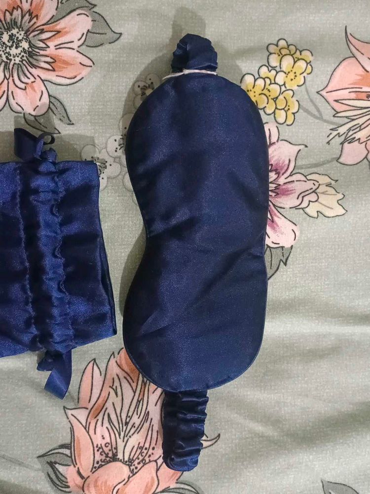 Navy Blue Silk Eye Mask with Pouch