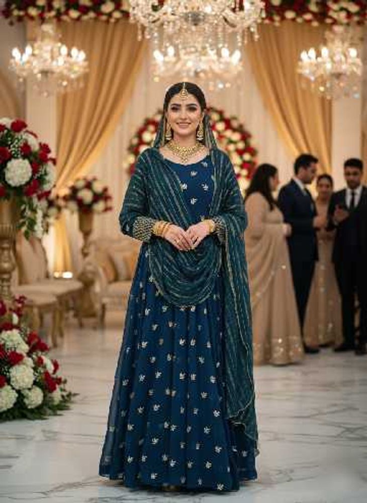 Teal Dress With Pant N Dupatta