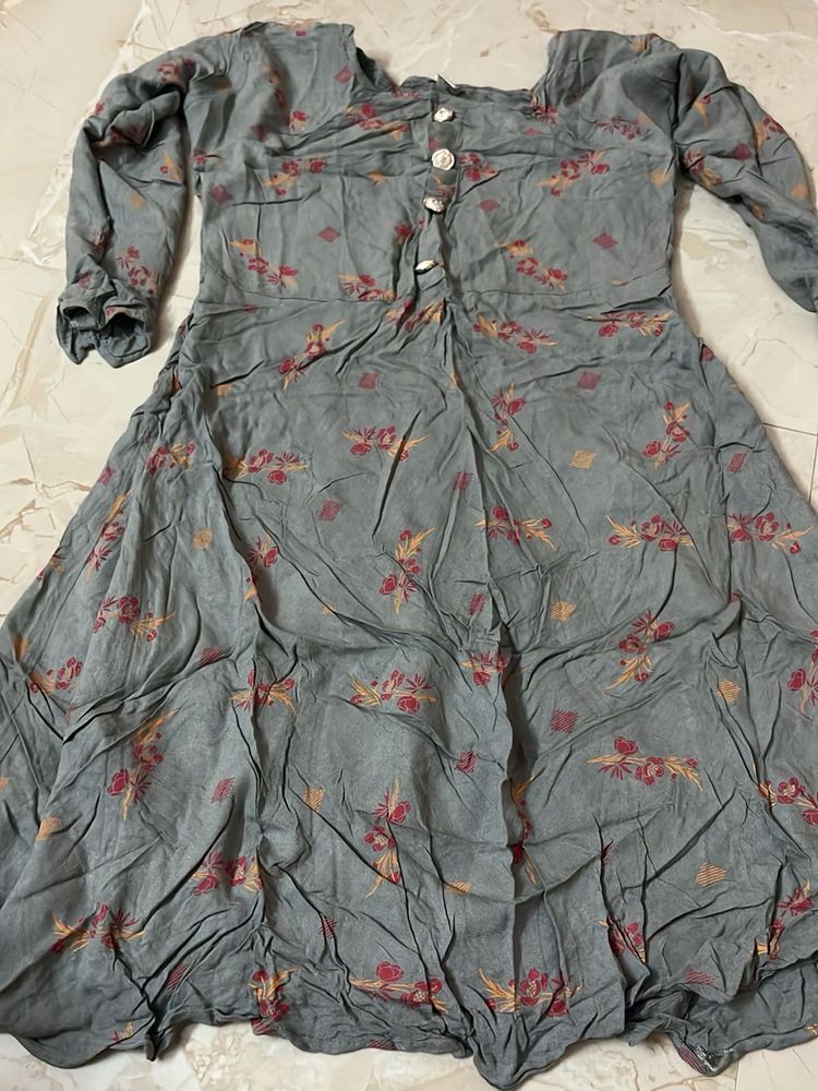 Grey Floral Print Kurta