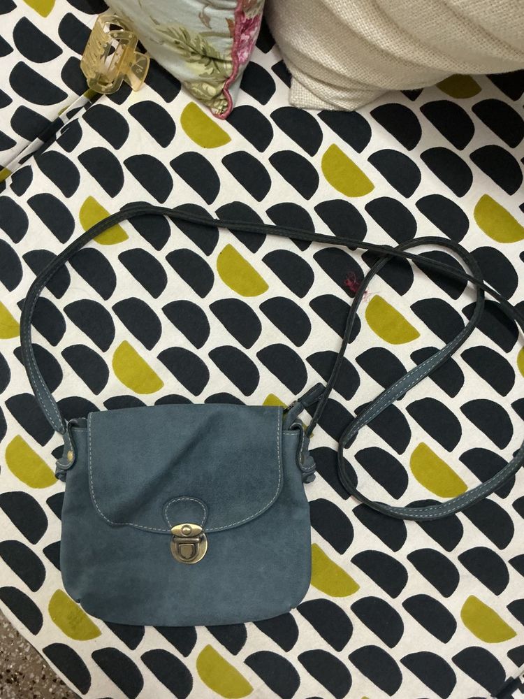 Stylish Blue Suede Crossbody Bag