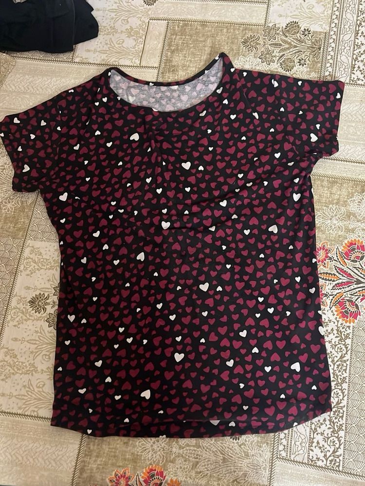 Cute Heart Print T-Shirt