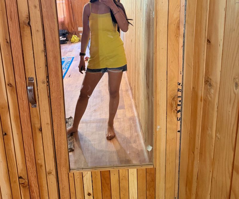 Cute Yellow Spaghetti Strap Tunic Top