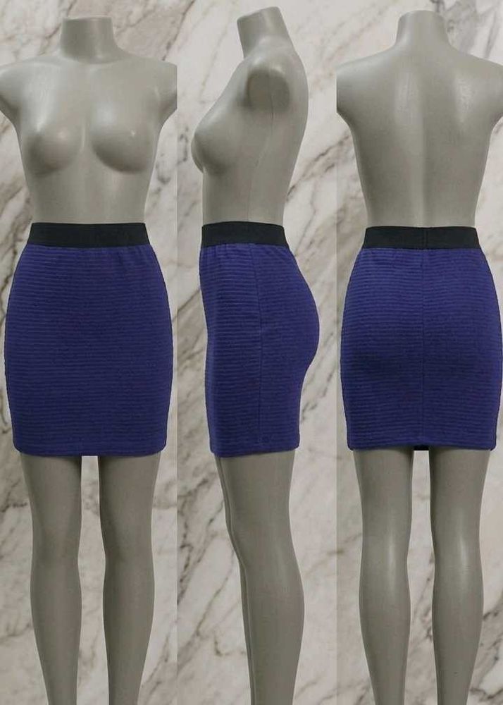(700)Blue Mini Skirt with Textured Detail