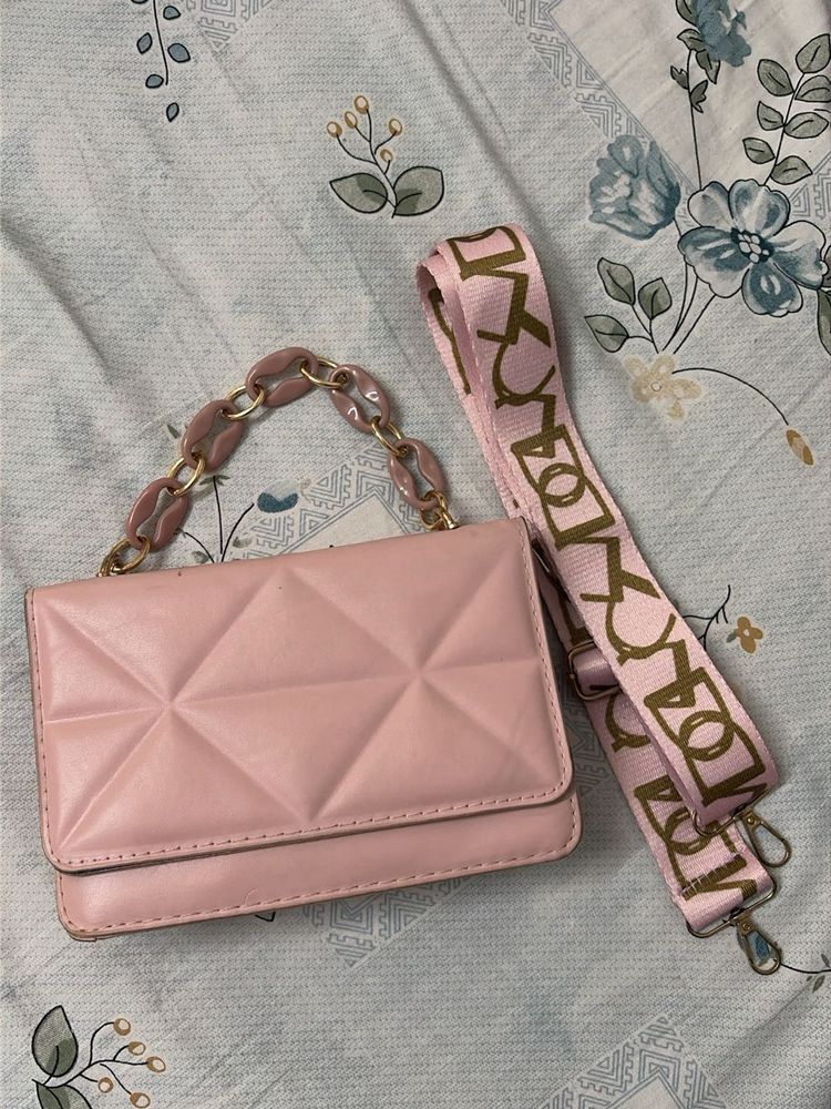 Chic Pink Quilted Shoulder Bag with Chain