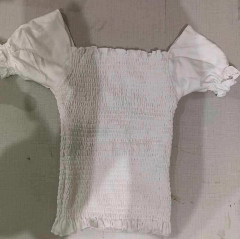 White 2-Way Smocked Crop Top