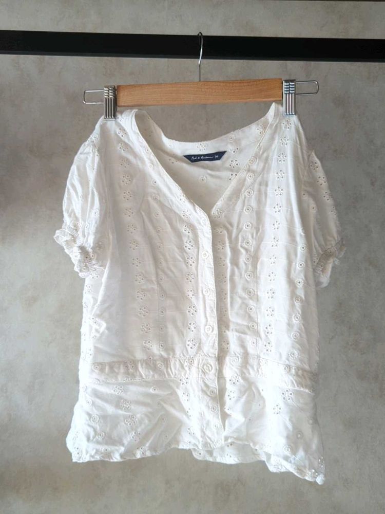 Mast and Harbour White Eyelet Button-Down Top (XS)