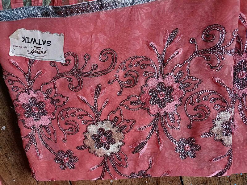 Embroidered Peach Saree