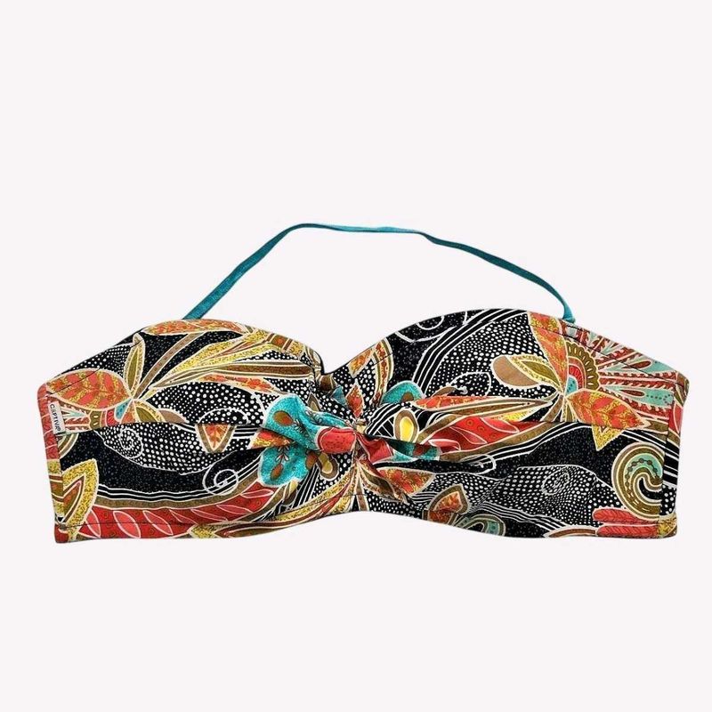 Vibrant Floral Print Bandeau Bikini Top