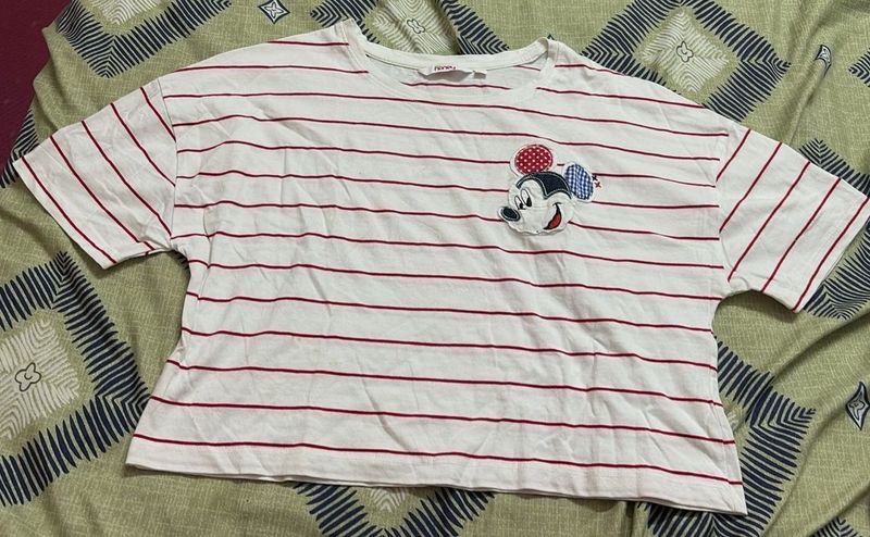 Cute Mickey Mouse Striped T-Shirt