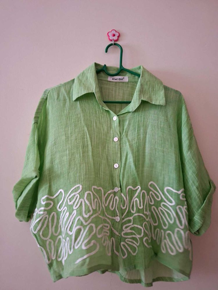 Green Printed Button-Up Shirt