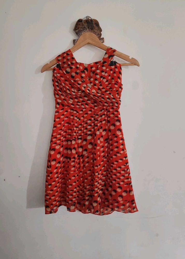 French Designer Orange Polka Dot Dress