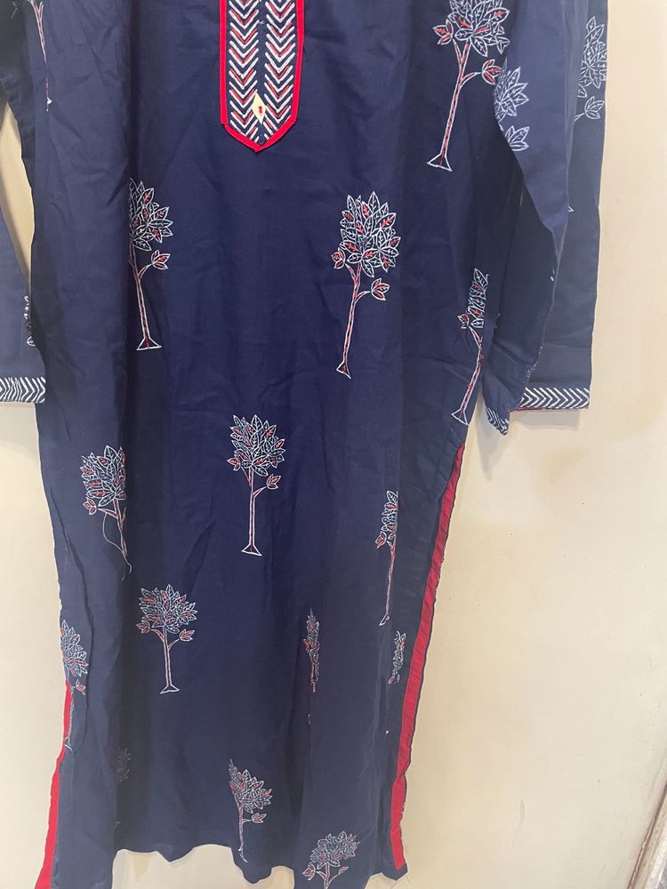 Navy Blue Tree Print Kurta