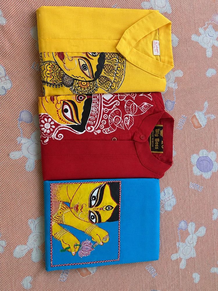 3 Kids Handpainted Kurta Set