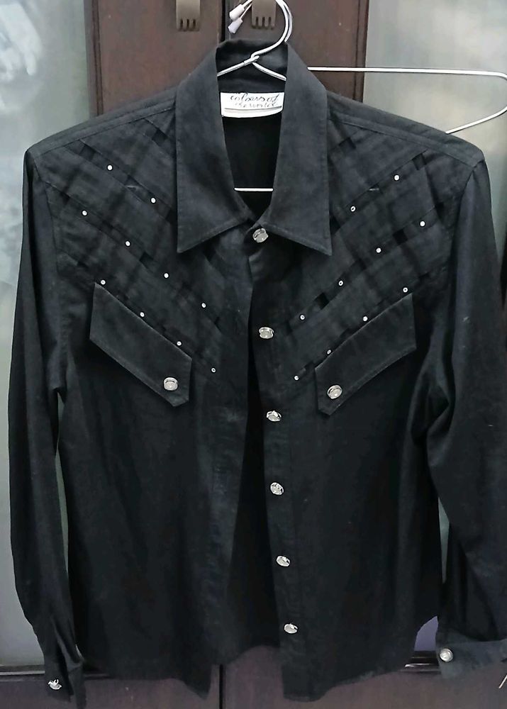 Black Rhinestone Western Shirt