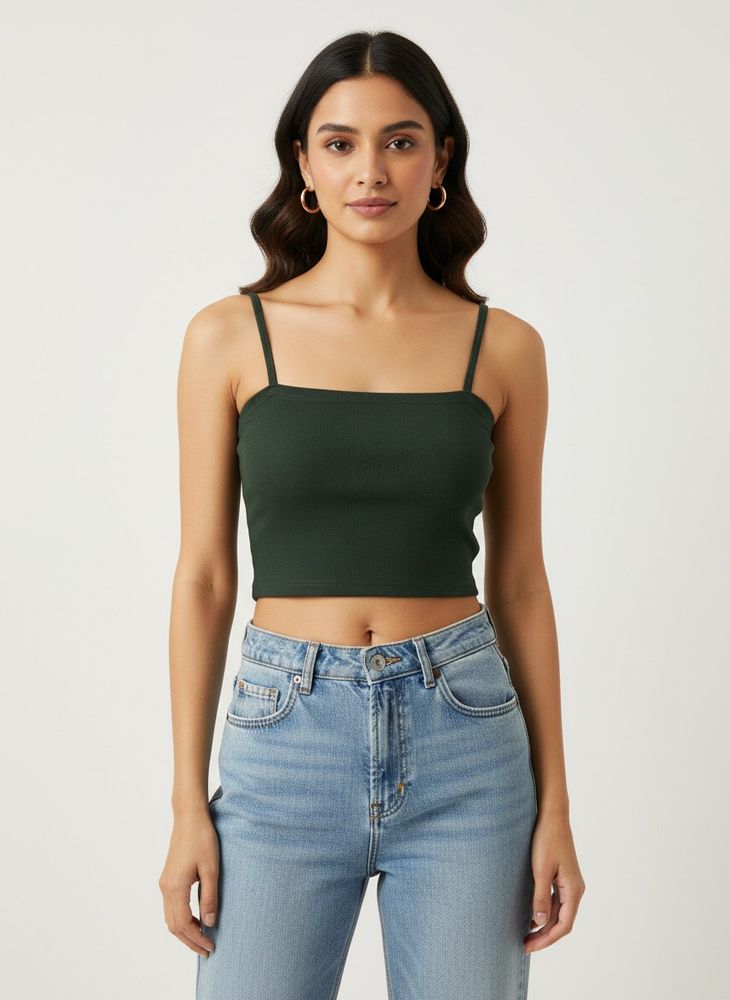 Dark Green Spaghetti Strap Crop Top