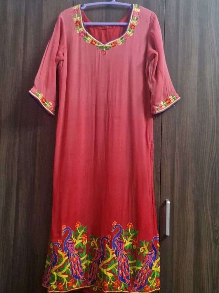 Embroidered Peacock Kurta
