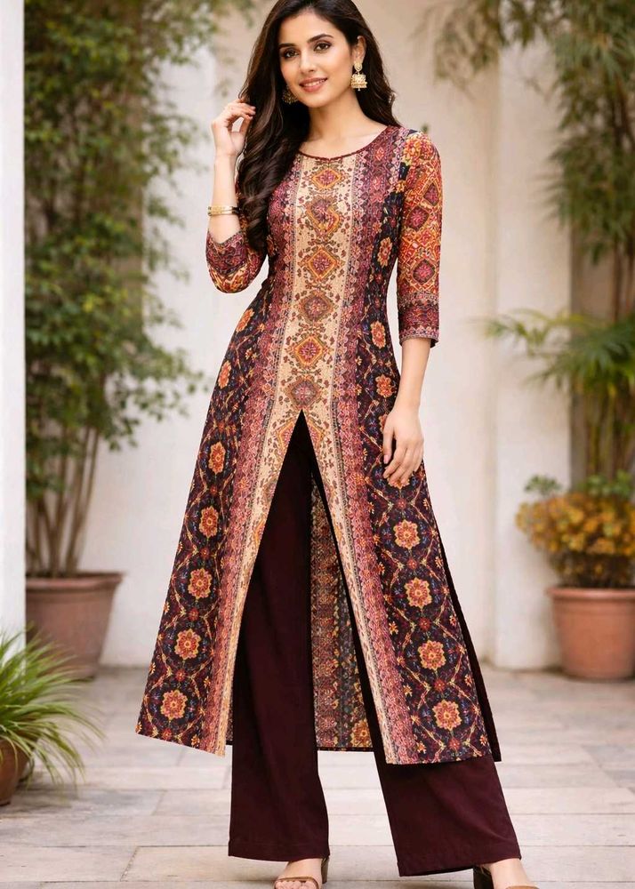 Patterned Ethnic woolen kurti with trouser