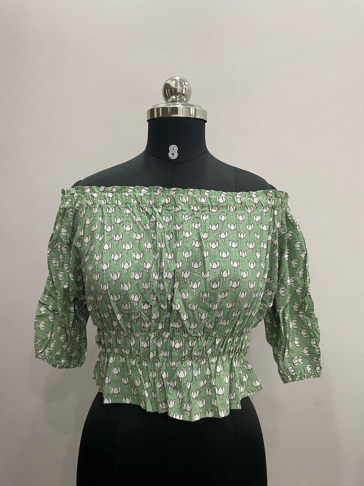 Green Floral Off-Shoulder Top