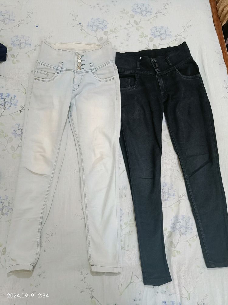 Light Blue &amp; Black High 28 Waist Jeans