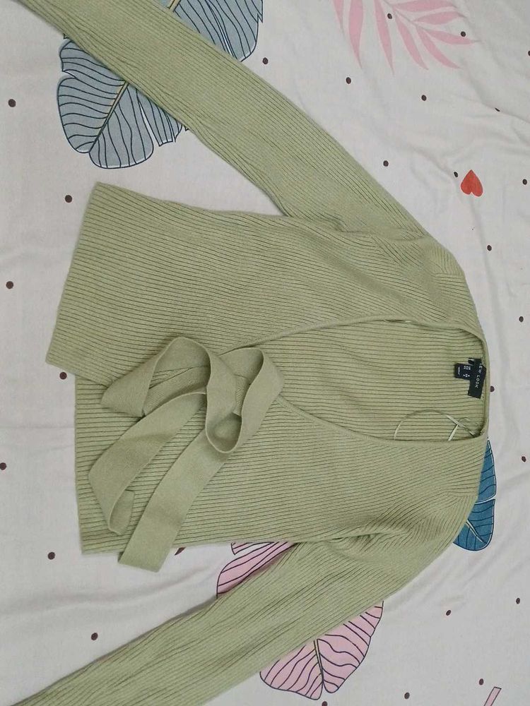 olive green knitted wrap top